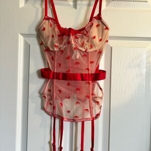 Victoria’s Secret Red and Cream Heart Mesh Bustier